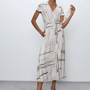 Ivory Abstract Print Wrap Maxi Dress